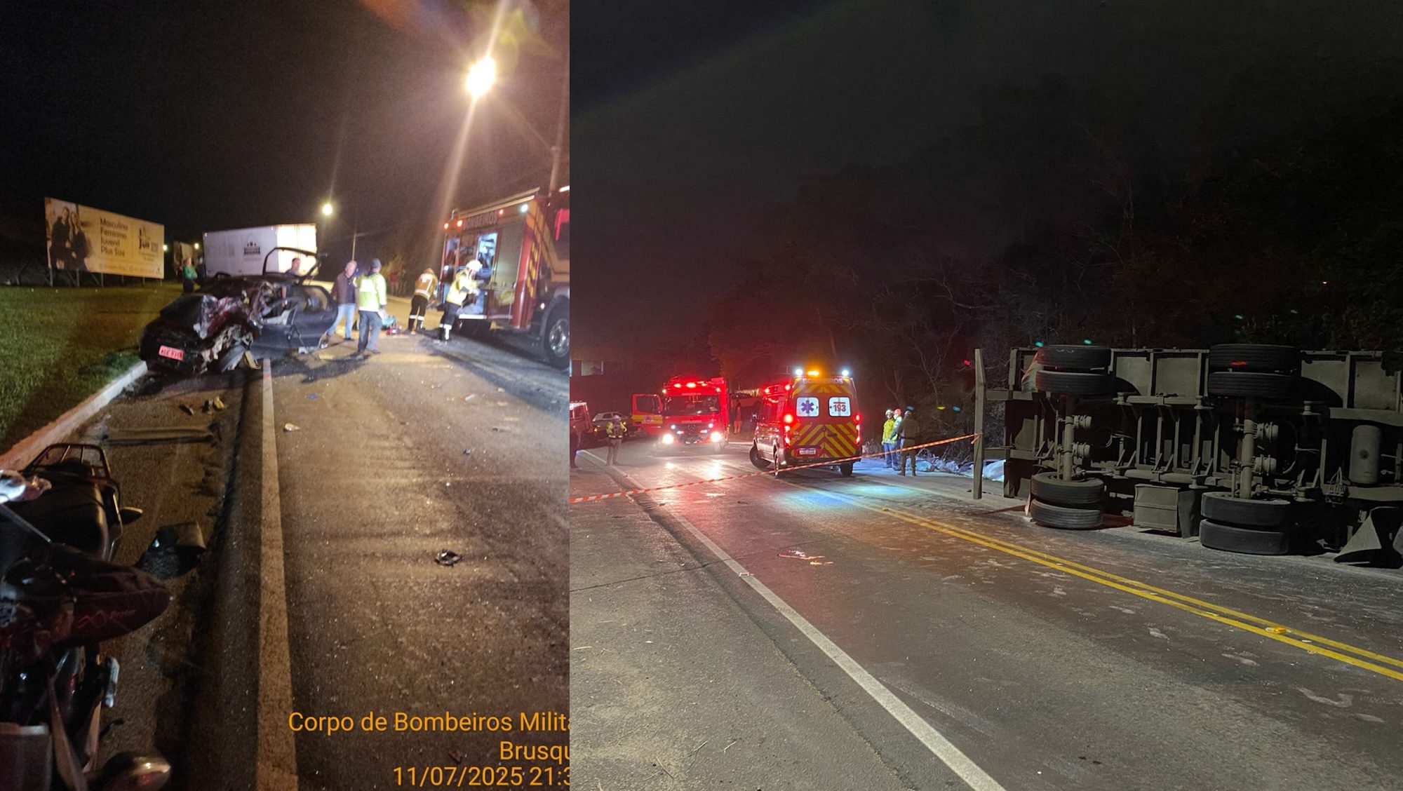 Motorista preso às ferragens e motociclista com fratura exposta após colisão em Brusque