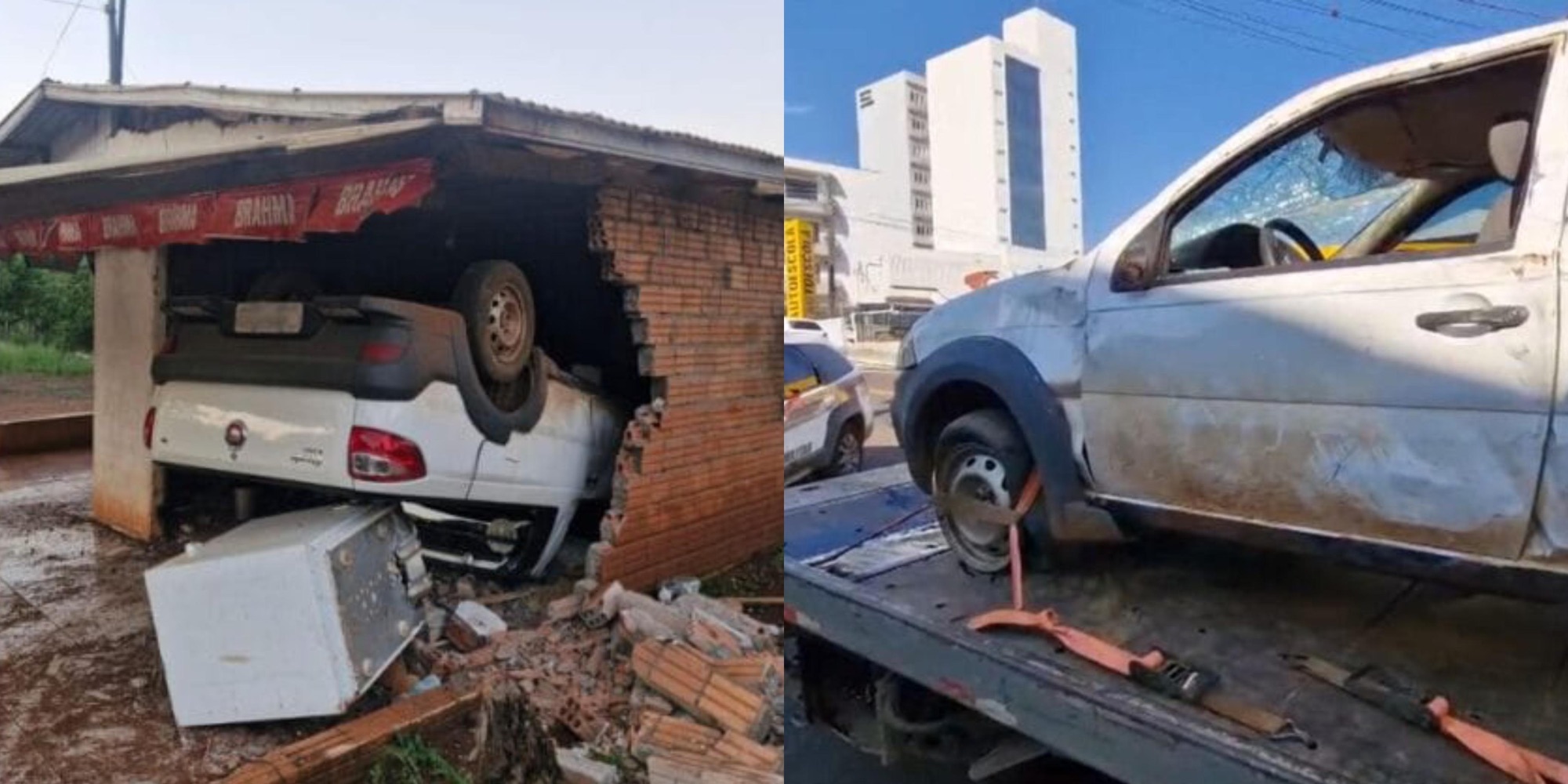 Furtou carro, perdeu o controle e foi parar “de cabeça para baixo” dentro de bar em SC