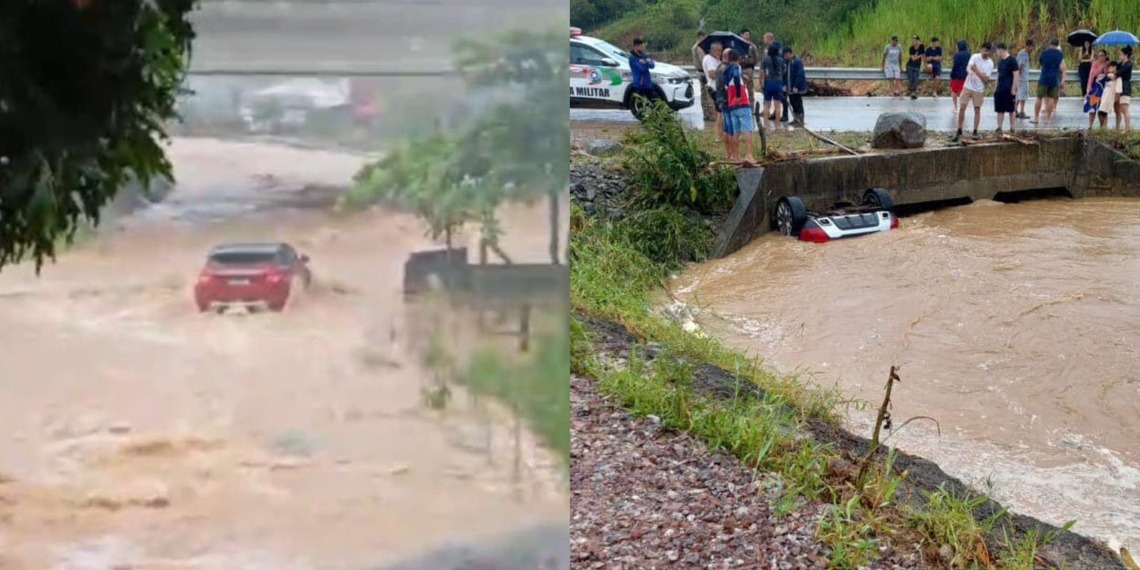 Pai, mãe e bebê morrem afogados após carro ser arrastado na Grande Florianópolis