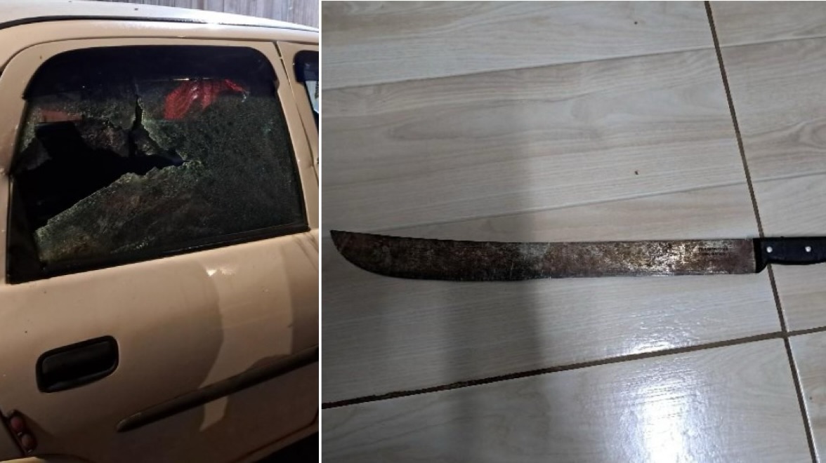 Homem surta, ameaça vítima e destrói carro com facão antes de fugir em SC
