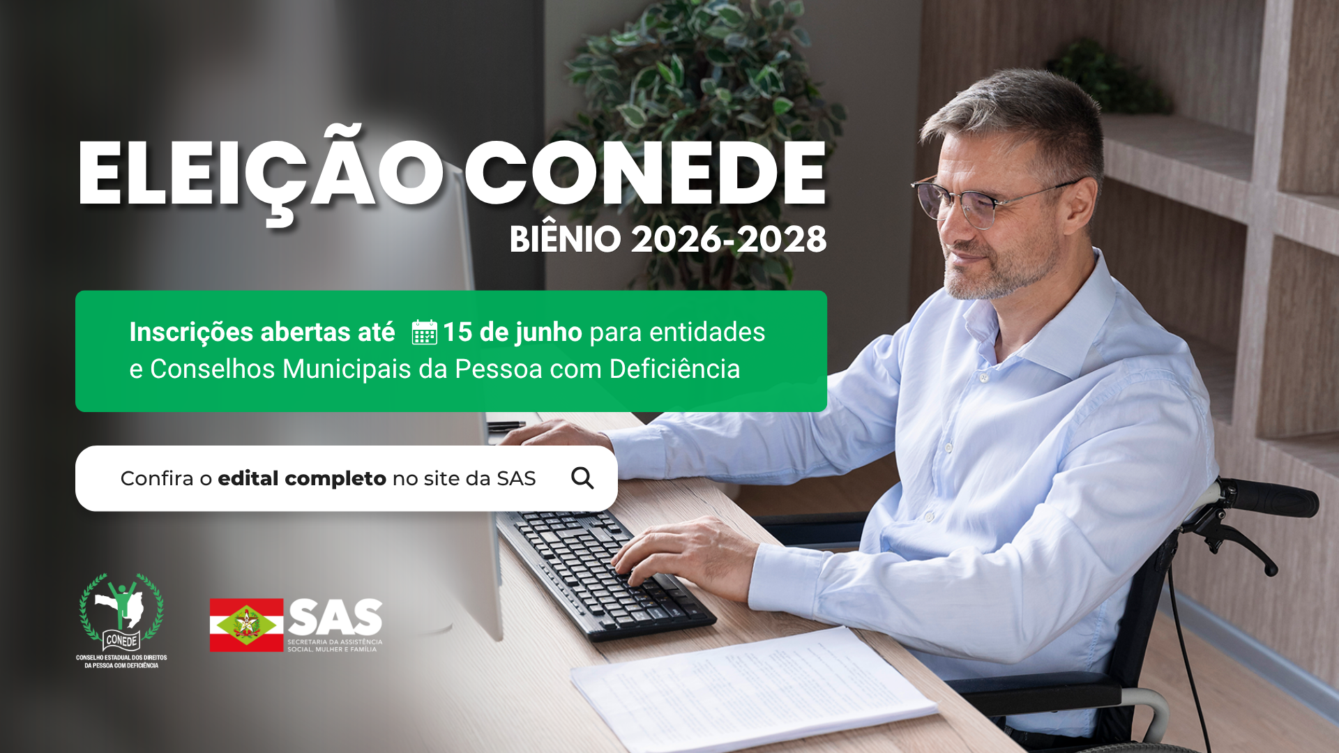 Entidades podem se inscrever até 15 de junho para compor o Conselho Estadual da Pessoa com Deficiência