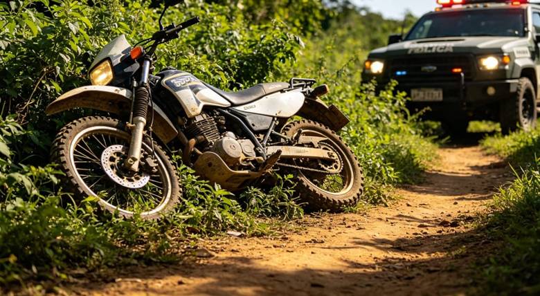 Canoinhas: Motociclista cai ao tentar acessar carreiro durante fuga da Polícia Militar