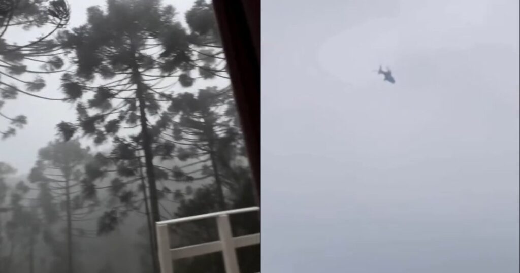 Helicóptero com o cantor Rick foi filmado sobrevoando a Serra de SC em meio a neblina e vento forte