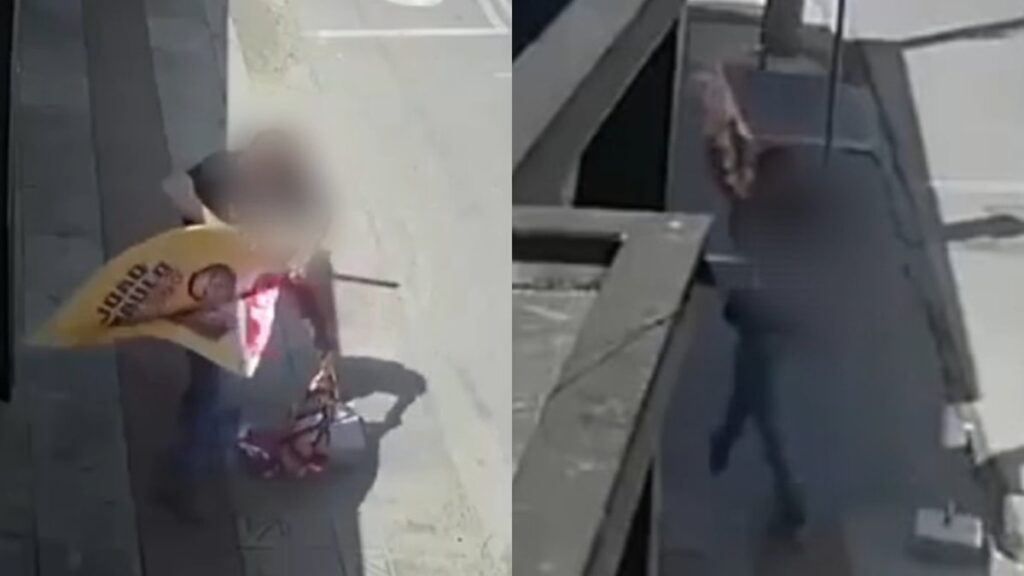 homem se revolta e destrói bandeiras de candidatos petistas em Santa Catarina