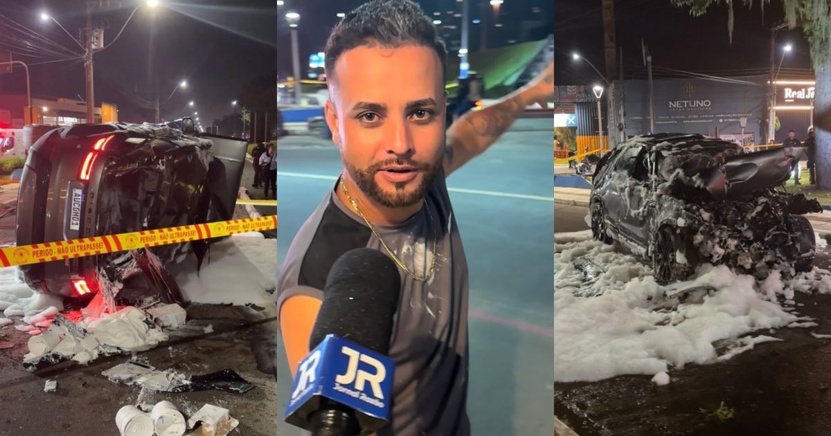 Fachada de prédio no Centro de Chapecó vista de baixo, à noite, com janela aberta no quarto andar