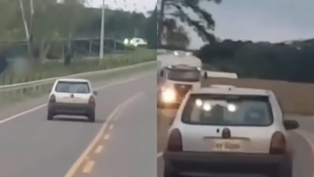 motorista roda na contramão de BR e escapa por pouco de colisão frontal com caminhão em SC