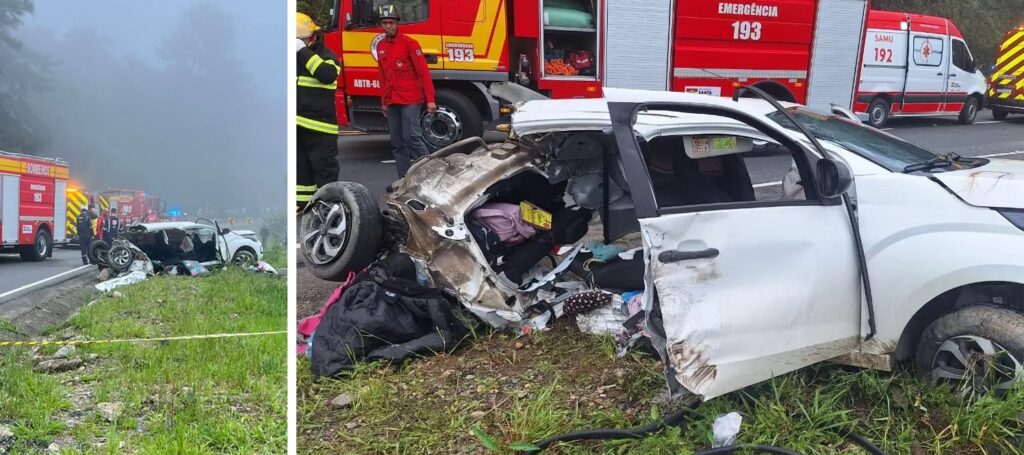 Colisão entre dois carros deixa duas pessoas mortas na Serra Dona Francisca