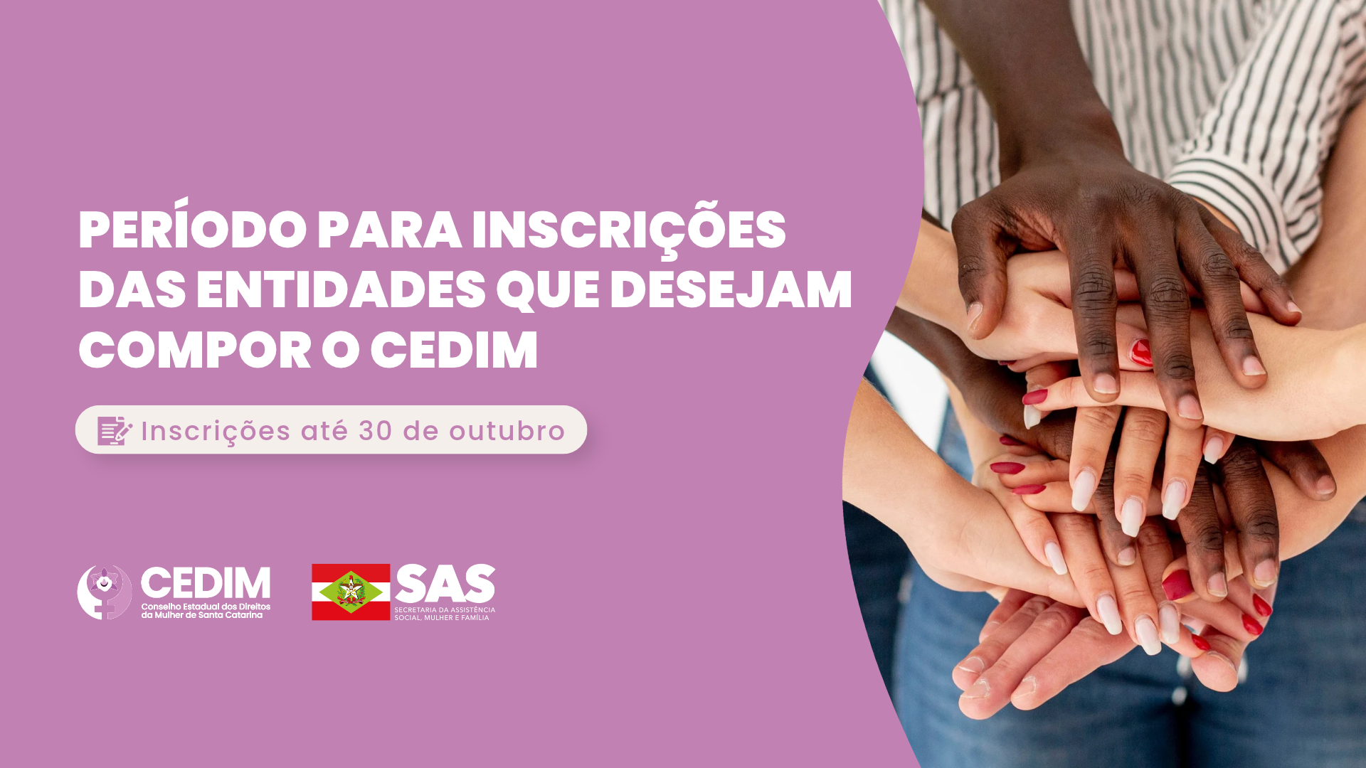 Inscrições para entidades da sociedade civil interessadas em compor o Conselho Estadual dos Direitos da Mulher seguem até 30 de outubro