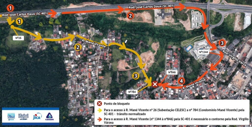 Obras de esgotamento sanitário alteram o trânsito no Bairro Monte Verde em Florianópolis